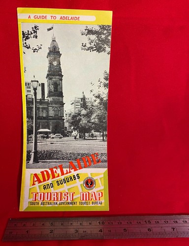 Adelaide and suburbs tourist map, South Australian tourist bureau, Aus, vintage