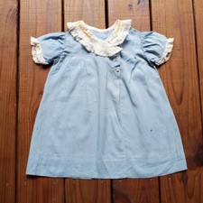 True vintage 1930's 30's baby toddler little girls blue white lace dress