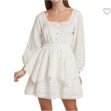 ASTR The Label Pacoima Cotton Ruffle Pointelle Mini Dress NEW White Size Small
