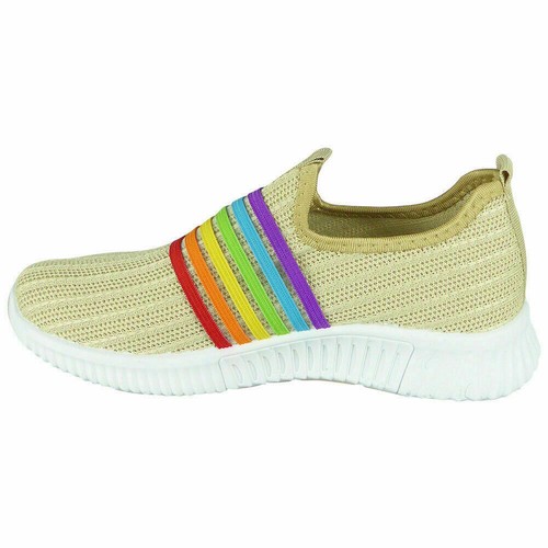 Womens Ladies Rainbow Trainers Sneakers Slip On Knit Jogging Plimsole Gym Shoes - Picture 8 of 25