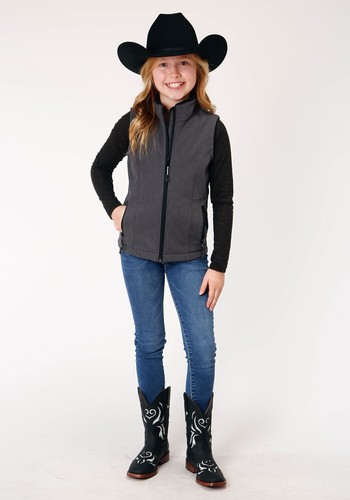Roper Girls Kids Heather Grey Polyester Softshell Vest - Picture 2 of 4