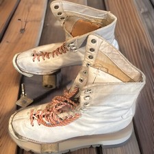 Pair 1914 Chicago Roller Skates  1950's Red Metal Casing  Skate Key. Sz 6.