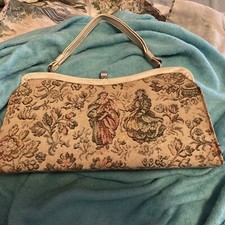 Vintage Handbag Pastel Victorian Tapestry Ladies/Floral Clasp Close Collectible