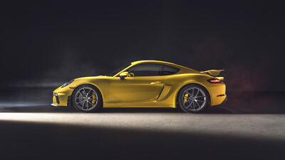 Anime car vehicle spotlights porsche 718 side view smoke Play Gaming Mat Desk