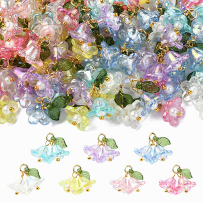 70x Acrylic Spring Orchid Bell Flower Charms Pendants for DIY Jewelry Making