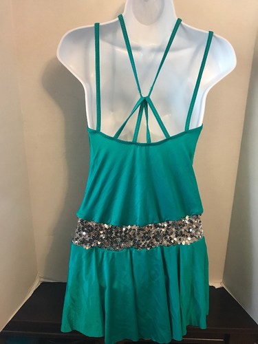 Vorhang Call Kostüme Erwachsenengröße grün mit silbernen Pailletten Tanz Jazz Kleid - Bild 3 von 3