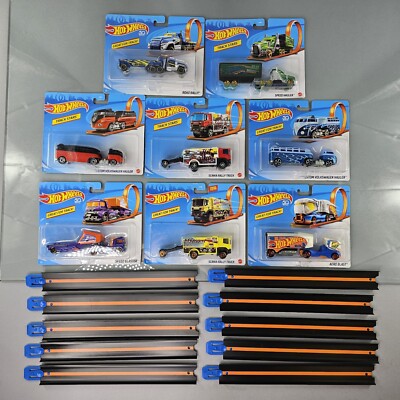 Hot Wheels Track Trucks Haulers Semi-Trucks LOT OF 8 Diecast & 10ft of Track NEW