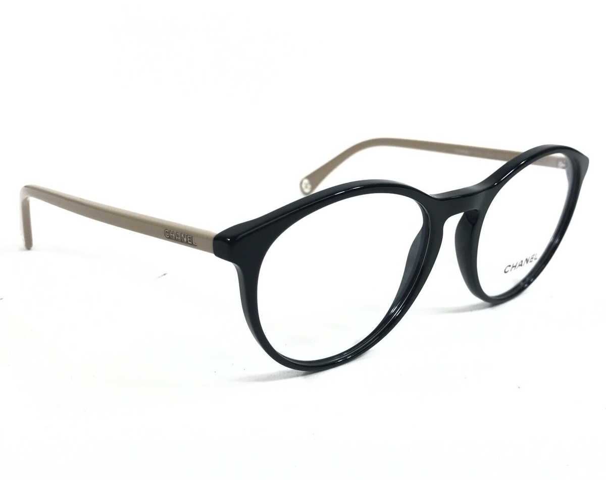Chanel Eyeglasses Frames 3413 c.942 Shiny Black Beige Round Chanel Eyeglasses Frames 3413 c.942 Shiny Black Beige Round