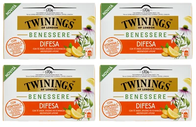4x Twinings, Benessere Difesa, Grüner Tee Ingwer und Echinacea, 18 Filtern