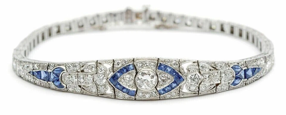 5Ct Round Vintage Art Deco Lab-Created White & Blue Diamond 925 Silver Bracelet - Image 2 of 3