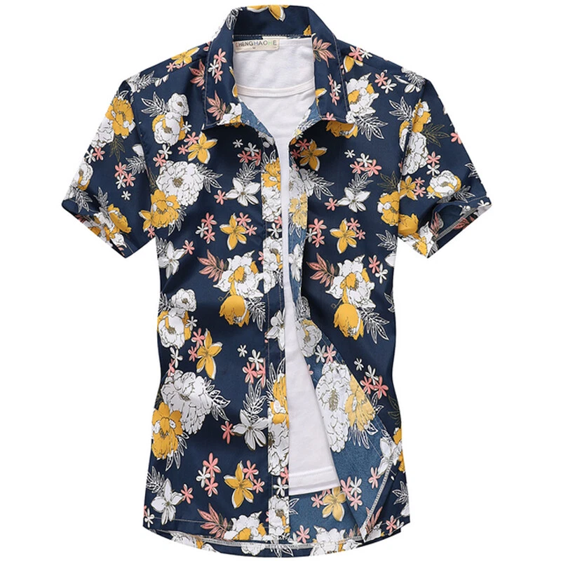 Summer Mens Hawaiian Shirt Floral Retro Casual Holiday Beach Fancy Dress Shirts