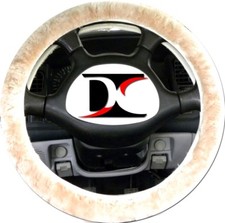 Cream Genuine Sheepskin Steering Wheel Cover  12 Inch Fur Cool In Summer
