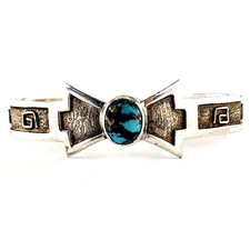 Vintage Navajo Sterling Silver Turquoise Cuff Bracelet 7.5" Mens Southwestern
