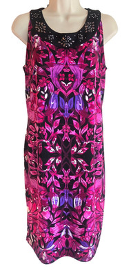 Allison Daley SIZE 12 Sleeveless Pink Floral Stretch Dress, Embellished, EUC