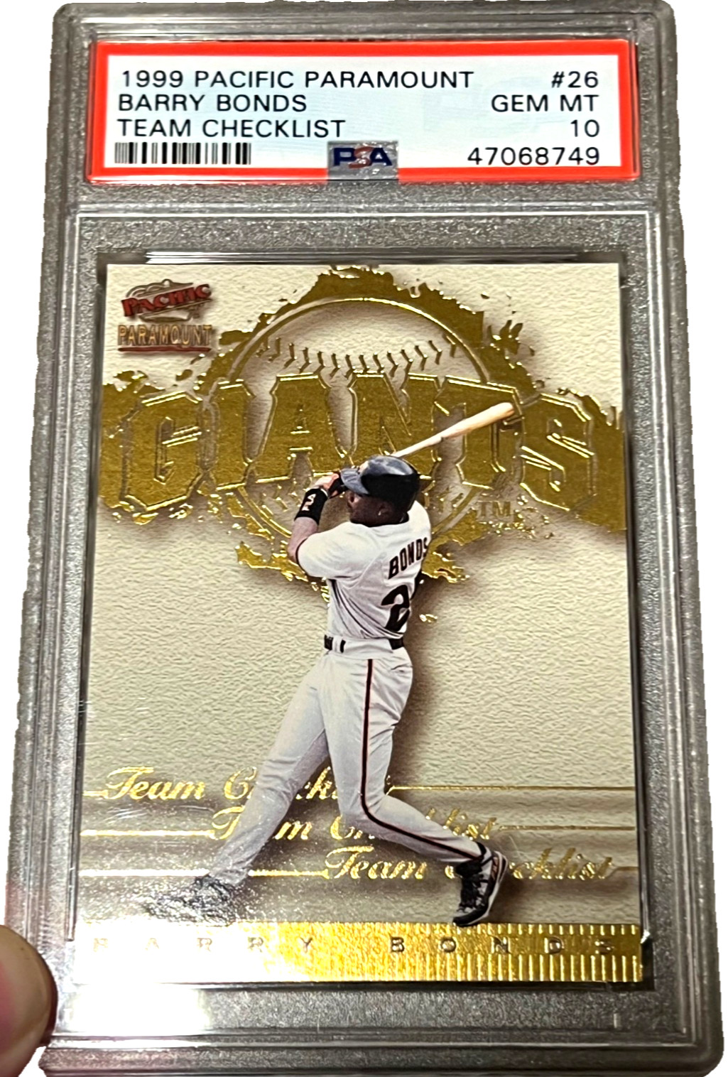 1999 BARRY BONDS PACIFIC PARAMOUNT GOLD FOIL CHECKLIST RARE PSA 10 POP 2 view 19