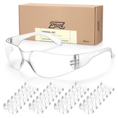 28 Pack Safety Glasses Crystal Clear (Bulk Pack of 24+4) Unisex Anti-Scratch ...