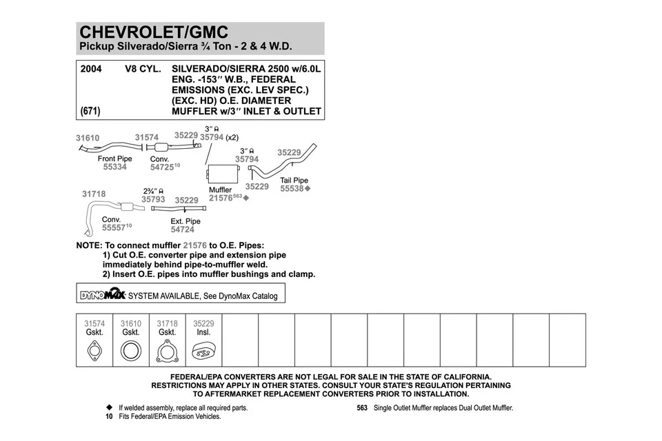 For Chevy Silverado 1500 HD 02-06 Walker Aluminized Steel Exhaust Front Pipe Foto 4 de 4