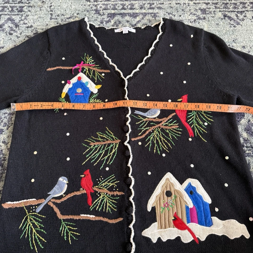 Cárdigan tejido vintage Grandmacore Navidad novedad con pajareras talla mediana Foto 2 de 4