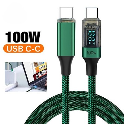 PD 100W USB C to USB C Cable Fast Charging Cord LED Display Type-C Charger