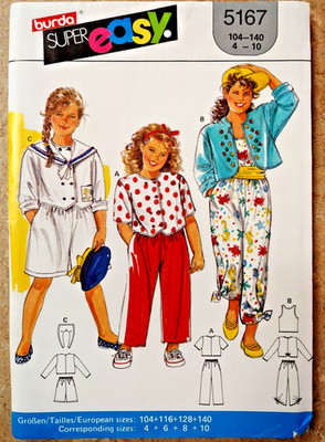 Burda 5167 Super Easy Girl's Shorts Pants, Shirt, Jacket, Sailor Collar 4-6-8-10