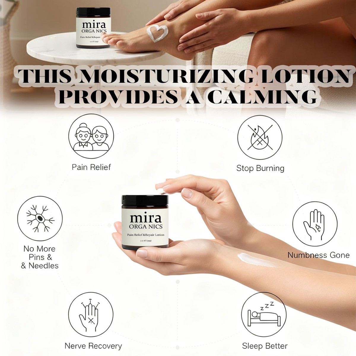 Mira Pain Relief Lotion, Mira Organics Cream for All Skin Types