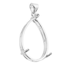 Blank Pendant Tray, 17 x 25 mm Drop-Shaped Bezel Tray Setting, Silver