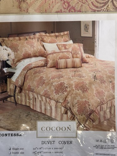 Jacquard Luxury Single Duvet Cover Antique Gold Pink Floral French Traditional - Picture 2 of 4