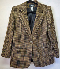 Sag Harbor Size 8 Vintage Brown Houndstooth Pattern Wool Single Button Blazer