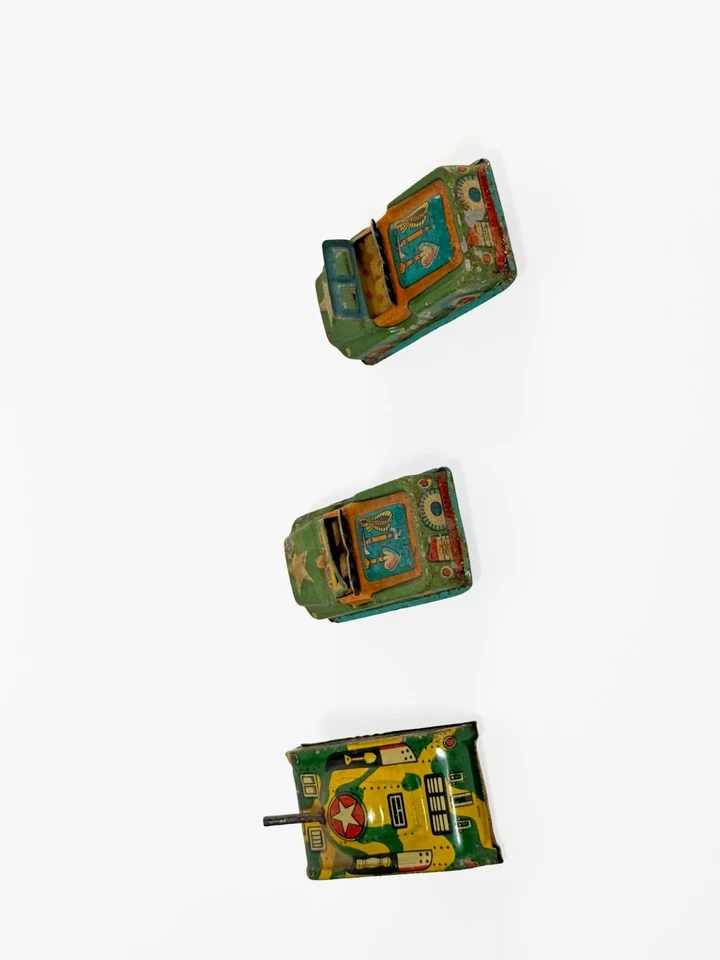 Lote de 2 vehículos de juguete Jeep verde tanque Patton Gen litografía de hojalata vintage Foto 4 de 4