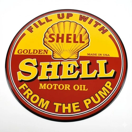 Vintage 1930s Shell "Golden Shell" Motor Oil Sticker -Retro Gas Station-Man Cave