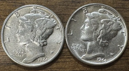 Lot Of 2 1944  Silver Mercury Dime, Brilliant Uncirculated Free Shipping