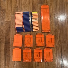 Lot of 8 Nerf 6 and 18 Round Ammo Magazine Clip Orange and over 40 Darts