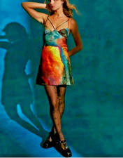 Urban Outfitters Vibrant Tie Dye Cutout Mini Slip Dress Size Small Multicolor