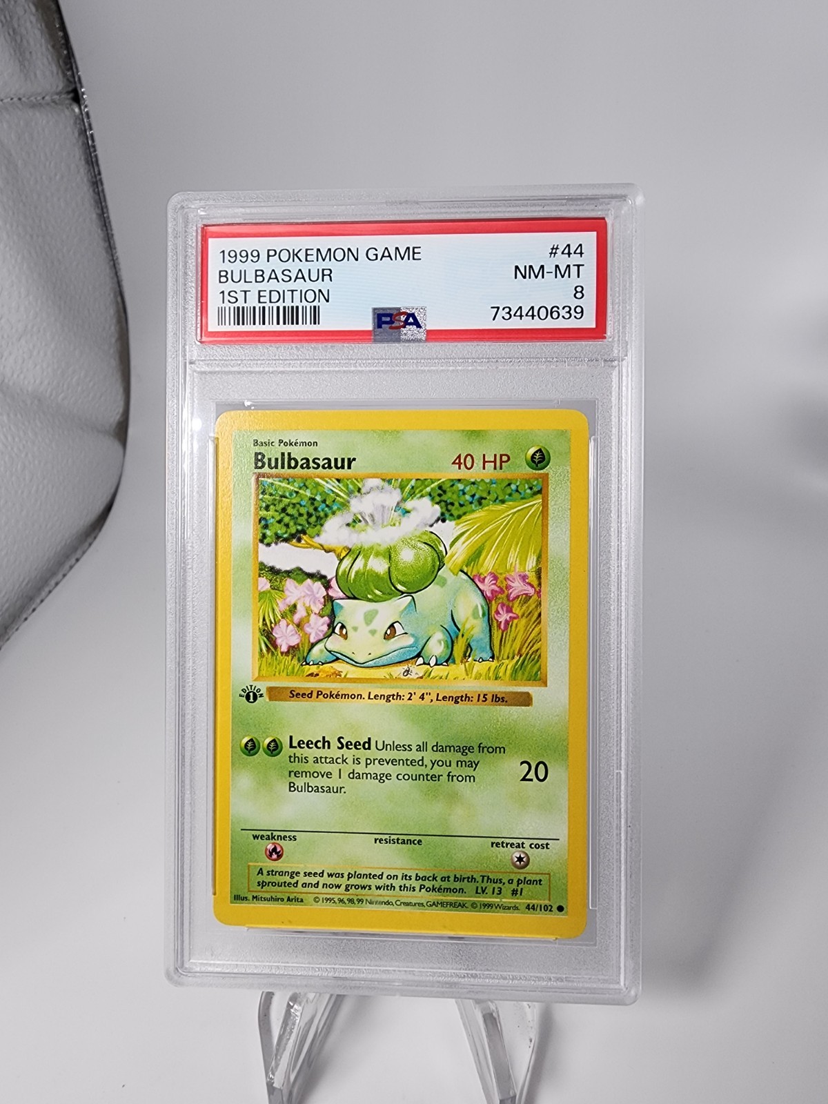 1999 Pokemon Base Set 1st Edition Shadowless #44 BULBASAUR PSA 8 NM-MT