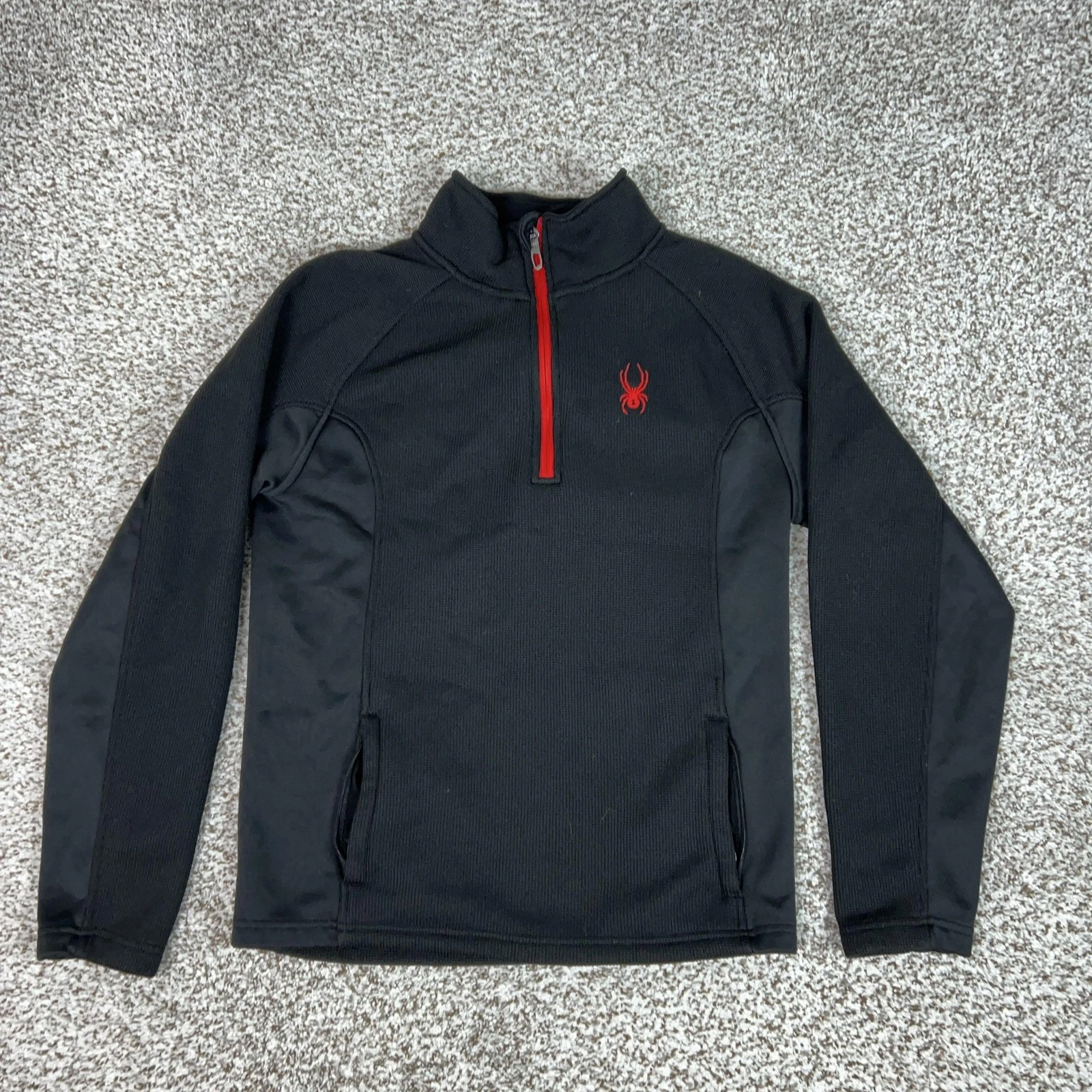 Spyder Pullover Mens Small Black Quarter Zip Fleece Core Sweater Ski Outdoor