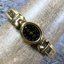 Elgin Women Dress Diamond Accent Gold Tone Oval Quartz Analog 16mm Watch 6 1/4"