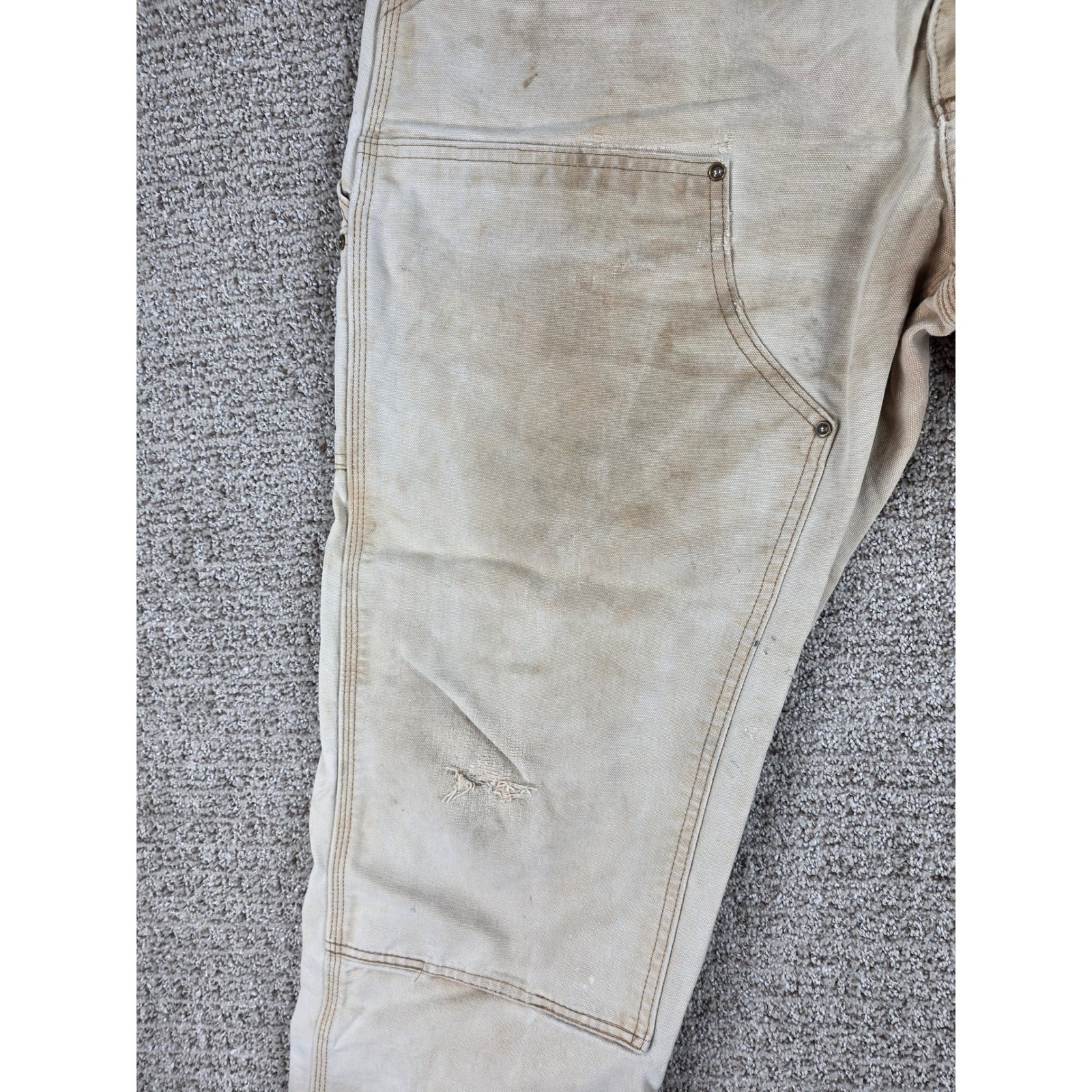 Carhartt B136 BRN Brown Double Knee Pants Distressed Faded Thrashed 36x29 thumbnail 4