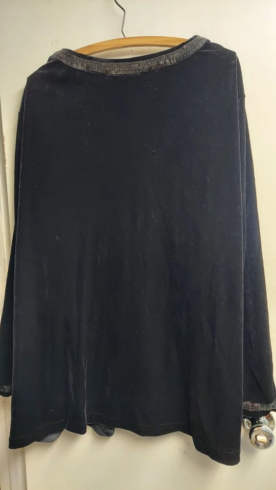 Quacker Factory black stretch velvet evening jacket 3X sequin trim open front - Image 2 of 4