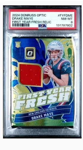 2024 Donruss Optic First Year Fresh  Relic Drake Maye PSA 8