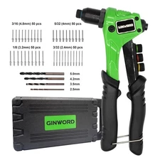 Rivet Gun, Pop Rivet Gun,Rivet Gun Kit, 200Pcs Rivets and 4 Drill Bits, Heavy...
