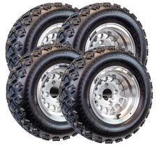 eCustomrim 4-Pk 20X10.00-10 Golf Cart ATV Offroad Tire 10X7 Gloss Silver Rim B7