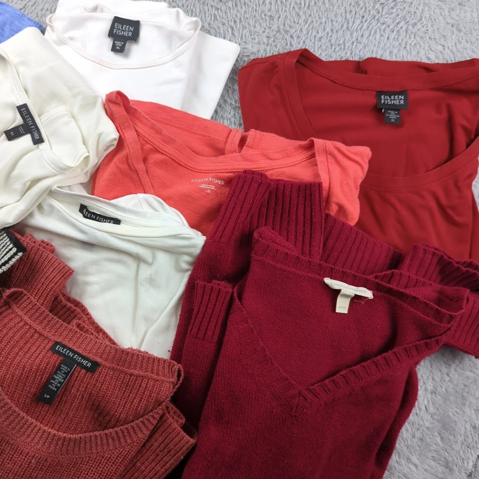 Lote de 9 camisetas suéteres Eileen Fisher Tops multi tamanho lã iaque seda FLAW atacado - Imagem 3 de 4