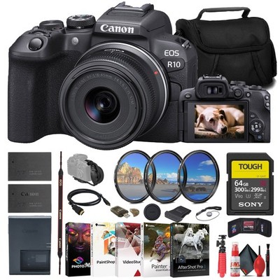 Canon EOS R10 Mirrorless Camera 18-45mm Lens 64GB Starter Bundle