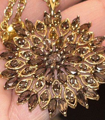 Ross Simons 925 Vermeil Golden Amber Glass Sunburst Pendant Necklace 18  Vintage
