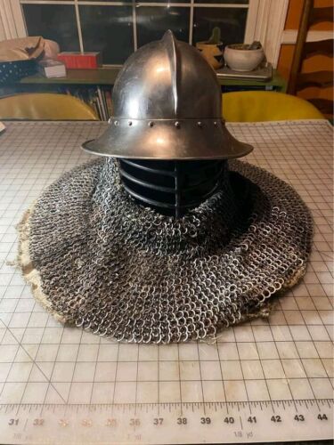 Heavy combat kettle helmet,14 gauge combat helmet with padding and chainmail - Picture 3 of 5