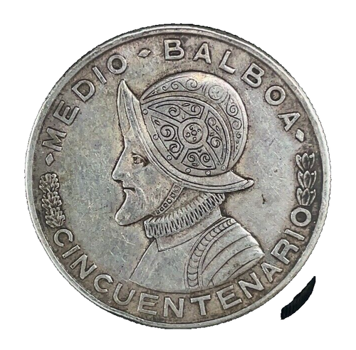 PANAMA .900 SILVER 1953 MEDIO- 1/2 HALF BALBOA AU/Unc. Coin #2 - KM#20 - Picture 3 of 4
