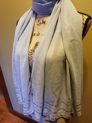 NWT Womens Ellen Tracy Rectangle Rhinestone Embellished Scarf Light Gray OS - Picture 10 of 12