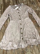 Charming Charlie Pink Black Heathered long Sleeve Button Dress Size S NWT
