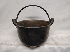 Antique Handled Cast Iron Fire Pot Marked 6 - 6" x 4"