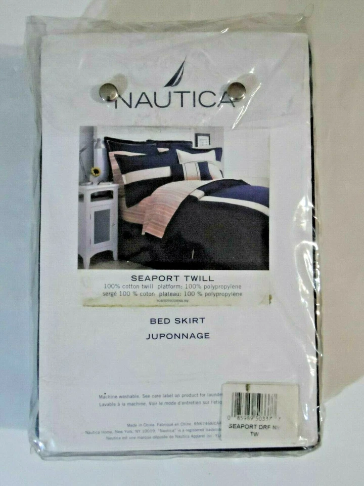 Новый - Nautica 100% хлопок морской порт саржи Twin кровать юбка (темно-синий/белый полоски) - Изображение 2 из 4